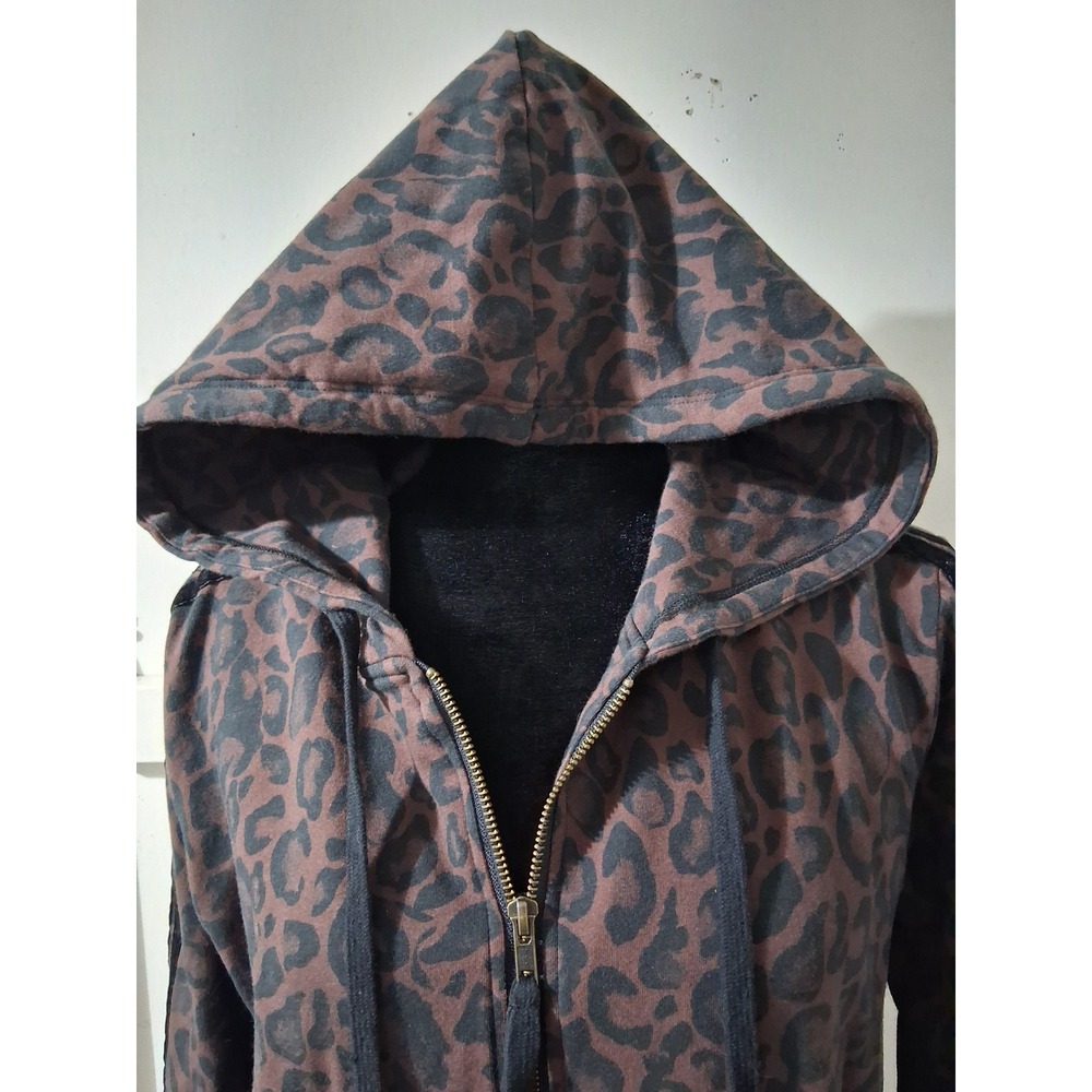 Johnny Was Los Angeles Leopard Print Zip Up Hoodie Brown Black Side Stripe Small - Picture 7 of 7